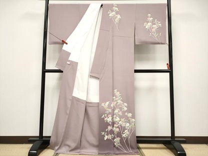 平和屋本店●極上　本加賀友禅作家　野路博　訪問着　枝花文　薄柿色地　逸品　CYAA4869s6