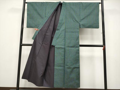 平和屋着物●極上　男性　紬　アンサンブル　縞　逸品　CYAA4872s6