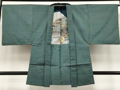平和屋着物●極上　男性　紬　アンサンブル　縞　逸品　CYAA4872s6