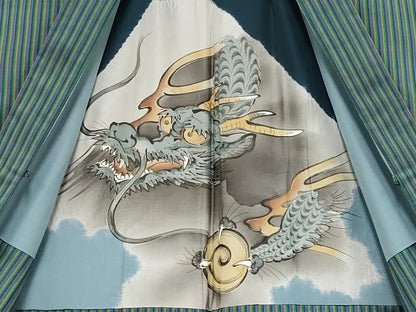 平和屋着物●極上　男性　紬　アンサンブル　縞　逸品　CYAA4872s6