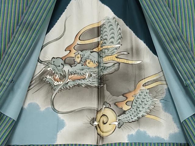 平和屋着物●極上　男性　紬　アンサンブル　縞　逸品　CYAA4872s6