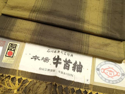 平和屋本店●極上　石川県指定無形文化財　牛首紬　白山工房　手織り　間道　高島屋扱い　証紙付き　逸品　CYAA4873s6