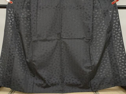 平和屋着物＊極上 夏物 お召 もじり織 白根沢 跳兎 黒地 逸品 CYAA4874s6