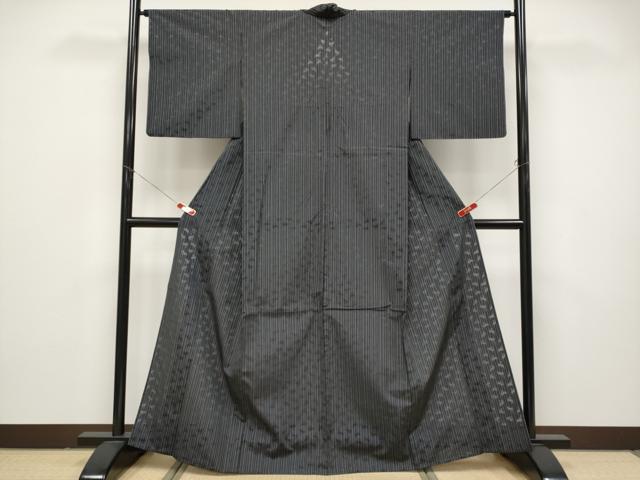 平和屋着物＊極上 夏物 お召 もじり織 白根沢 跳兎 黒地 逸品 CYAA4874s6