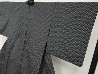 平和屋着物＊極上 夏物 お召 もじり織 白根沢 跳兎 黒地 逸品 CYAA4874s6