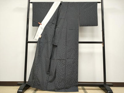 平和屋着物＊極上 夏物 お召 もじり織 白根沢 跳兎 黒地 逸品 CYAA4874s6
