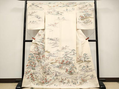 平和屋本店●極上　中国三大刺繍　スワトウ相良刺繍　総刺繍　訪問着　御所解文　鳥の子色地　逸品　CYAA4875s6