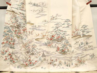 平和屋本店●極上　中国三大刺繍　スワトウ相良刺繍　総刺繍　訪問着　御所解文　鳥の子色地　逸品　CYAA4875s6