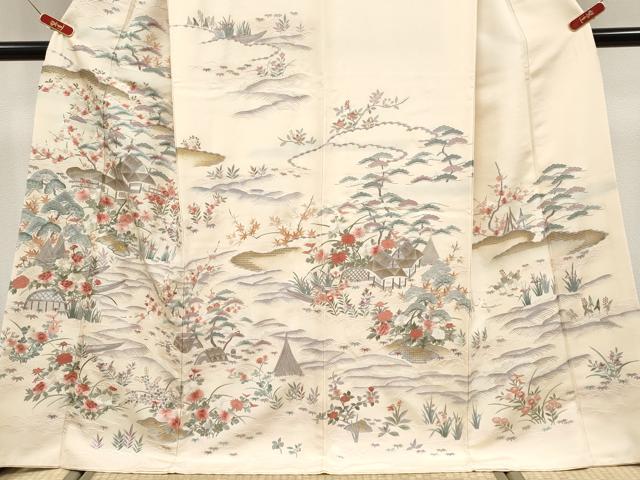 平和屋本店●極上　中国三大刺繍　スワトウ相良刺繍　総刺繍　訪問着　御所解文　鳥の子色地　逸品　CYAA4875s6