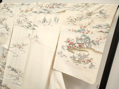 平和屋本店●極上　中国三大刺繍　スワトウ相良刺繍　総刺繍　訪問着　御所解文　鳥の子色地　逸品　CYAA4875s6