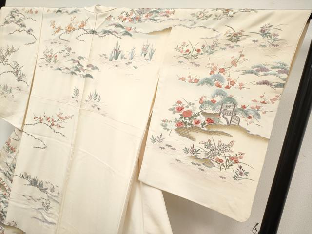 平和屋本店●極上　中国三大刺繍　スワトウ相良刺繍　総刺繍　訪問着　御所解文　鳥の子色地　逸品　CYAA4875s6