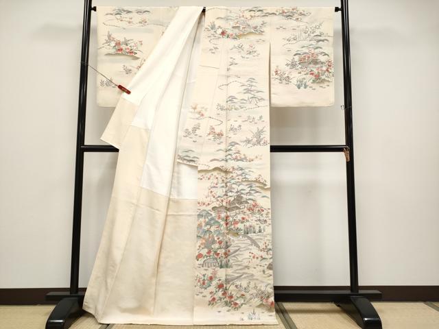 平和屋本店●極上　中国三大刺繍　スワトウ相良刺繍　総刺繍　訪問着　御所解文　鳥の子色地　逸品　CYAA4875s6