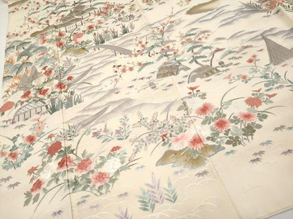 平和屋本店●極上　中国三大刺繍　スワトウ相良刺繍　総刺繍　訪問着　御所解文　鳥の子色地　逸品　CYAA4875s6