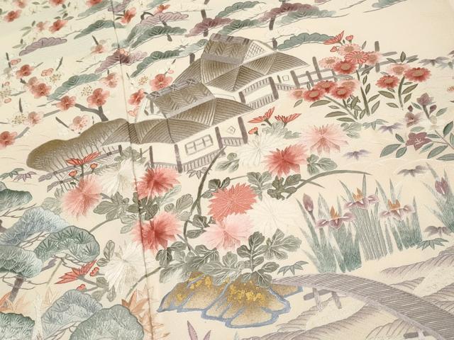 平和屋本店●極上　中国三大刺繍　スワトウ相良刺繍　総刺繍　訪問着　御所解文　鳥の子色地　逸品　CYAA4875s6