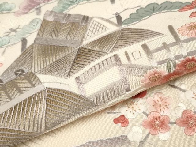 平和屋本店●極上　中国三大刺繍　スワトウ相良刺繍　総刺繍　訪問着　御所解文　鳥の子色地　逸品　CYAA4875s6