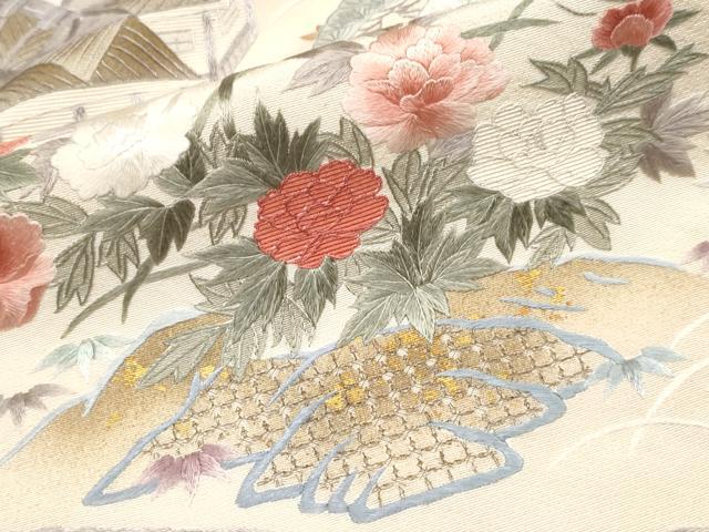 平和屋本店●極上　中国三大刺繍　スワトウ相良刺繍　総刺繍　訪問着　御所解文　鳥の子色地　逸品　CYAA4875s6