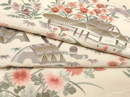 平和屋本店●極上　中国三大刺繍　スワトウ相良刺繍　総刺繍　訪問着　御所解文　鳥の子色地　逸品　CYAA4875s6