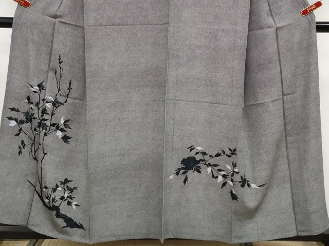 平和屋本店▽極上　人間国宝　小宮康孝　訪問着　江戸小紋　単衣　刺繍　枝花文　黒地　逸品　CYAA4877s6