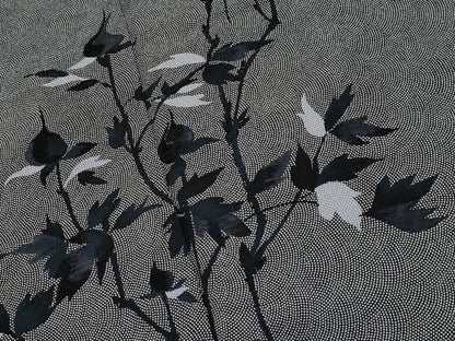 平和屋本店▽極上　人間国宝　小宮康孝　訪問着　江戸小紋　単衣　刺繍　枝花文　黒地　逸品　CYAA4877s6