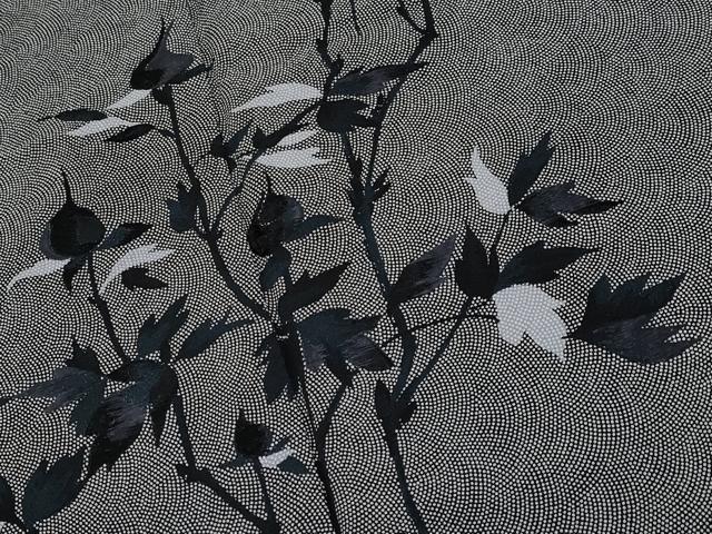 平和屋本店▽極上　人間国宝　小宮康孝　訪問着　江戸小紋　単衣　刺繍　枝花文　黒地　逸品　CYAA4877s6