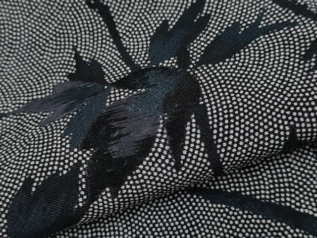 平和屋本店▽極上　人間国宝　小宮康孝　訪問着　江戸小紋　単衣　刺繍　枝花文　黒地　逸品　CYAA4877s6