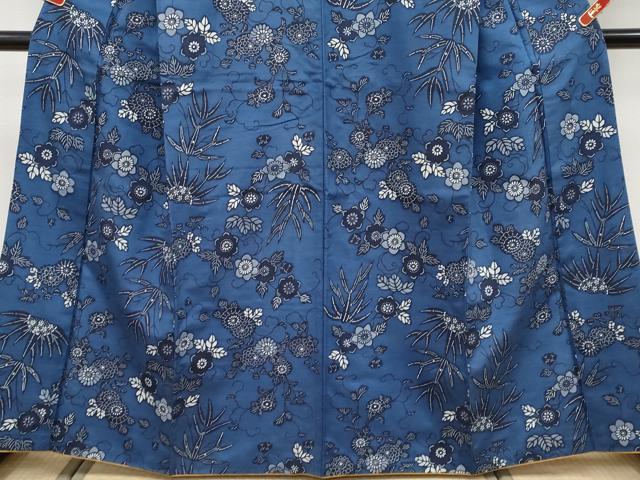 平和屋本店●極上　琉球藍型　紬　作家物　花唐草文　反端付き　逸品　CYAA4878s6