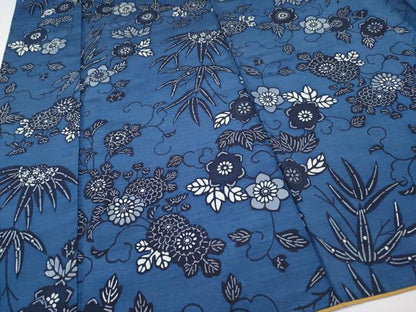 平和屋本店●極上　琉球藍型　紬　作家物　花唐草文　反端付き　逸品　CYAA4878s6