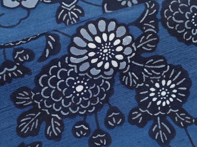 平和屋本店●極上　琉球藍型　紬　作家物　花唐草文　反端付き　逸品　CYAA4878s6