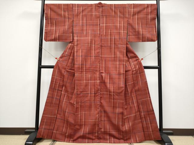 平和屋本店●極上　郡上紬　草木染　格子柄　逸品　CYAA4880s6