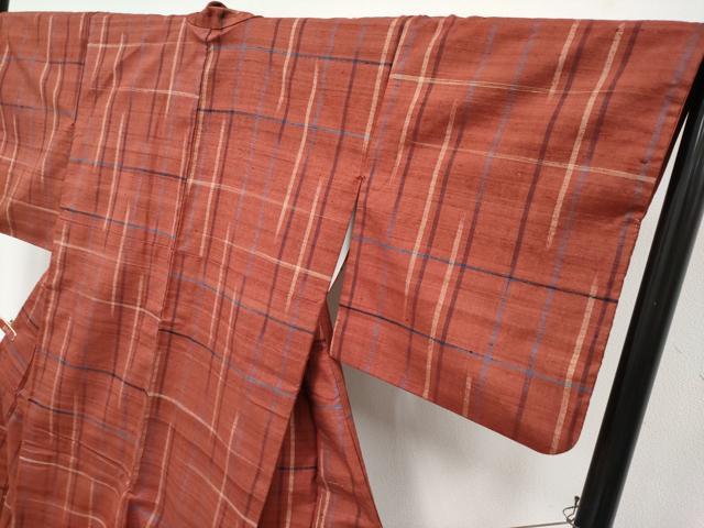 平和屋本店●極上　郡上紬　草木染　格子柄　逸品　CYAA4880s6