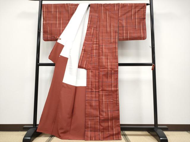 平和屋本店●極上　郡上紬　草木染　格子柄　逸品　CYAA4880s6