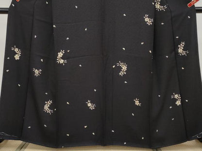 平和屋着物●極上　小紋　葛染め　舞桜文　黒地　逸品　未使用　CYAA4881s6