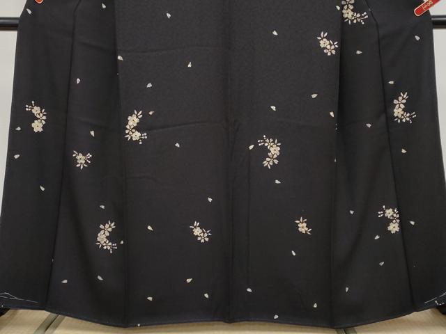 平和屋着物●極上　小紋　葛染め　舞桜文　黒地　逸品　未使用　CYAA4881s6