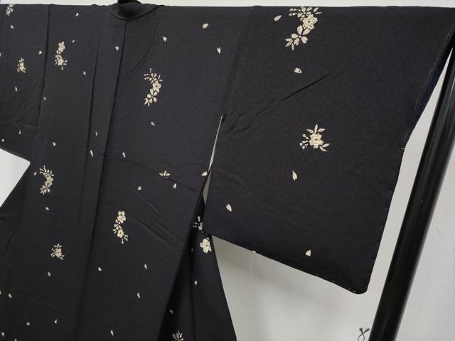 平和屋着物●極上　小紋　葛染め　舞桜文　黒地　逸品　未使用　CYAA4881s6
