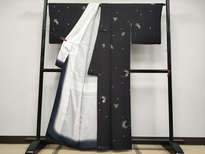平和屋着物●極上　小紋　葛染め　舞桜文　黒地　逸品　未使用　CYAA4881s6
