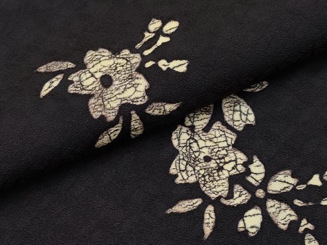 平和屋着物●極上　小紋　葛染め　舞桜文　黒地　逸品　未使用　CYAA4881s6