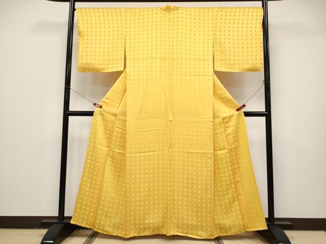 平和屋本店▽極上 京都染織メーカー・貴久樹謹製　野蚕糸　ナチュラルタッサー　色無地　単衣　山吹色　証紙付き　逸品　未使用 CYAA4882s6