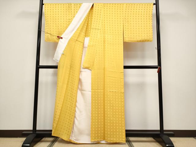 平和屋本店▽極上 京都染織メーカー・貴久樹謹製　野蚕糸　ナチュラルタッサー　色無地　単衣　山吹色　証紙付き　逸品　未使用 CYAA4882s6