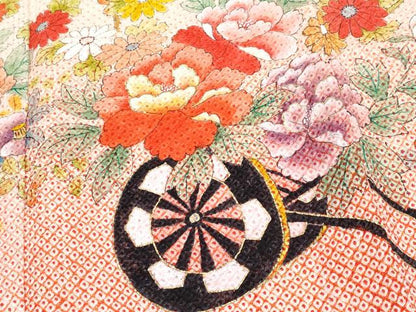 平和屋着物[]極上　七五三　女の子　7歳　祝着・長襦袢セット　手描き　総絞り　花車文　金彩　逸品　CYAA4890s6