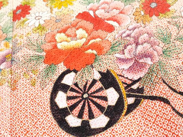 平和屋着物[]極上　七五三　女の子　7歳　祝着・長襦袢セット　手描き　総絞り　花車文　金彩　逸品　CYAA4890s6