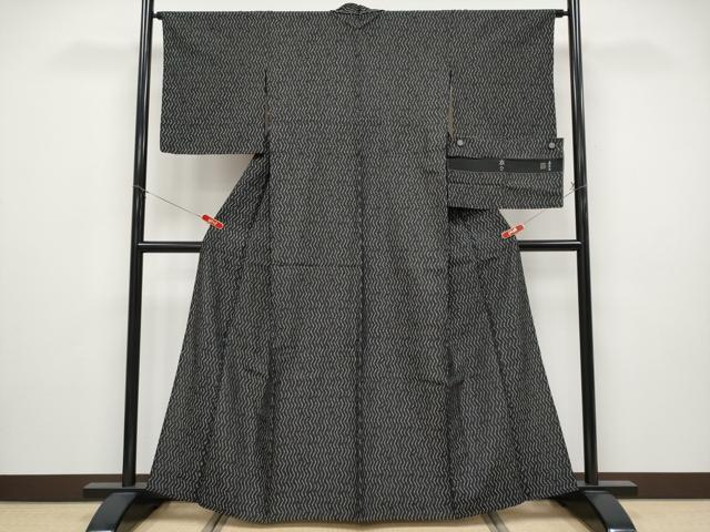 平和屋着物▽極上　京都・西陣　織元ブランド　秦流舎　お召　単衣　衣々　黒地　やまと誂製　反端付き　逸品　未使用　CYAA4893s6