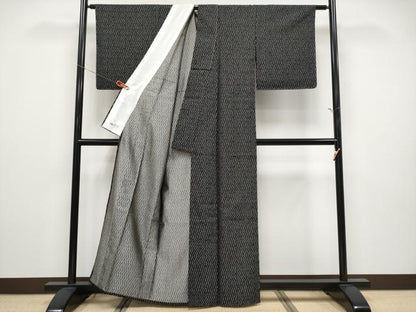 平和屋着物▽極上　京都・西陣　織元ブランド　秦流舎　お召　単衣　衣々　黒地　やまと誂製　反端付き　逸品　未使用　CYAA4893s6