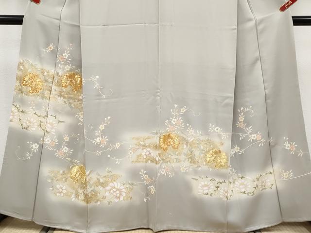 平和屋本店●極上　訪問着　駒刺繍　更紗花唐草文　暈し染め　金彩　茶鼠色地　逸品　CYAA4897s6