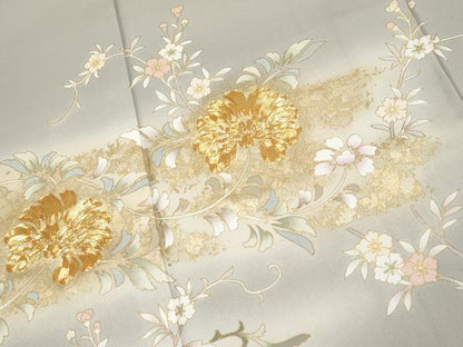 平和屋本店●極上　訪問着　駒刺繍　更紗花唐草文　暈し染め　金彩　茶鼠色地　逸品　CYAA4897s6
