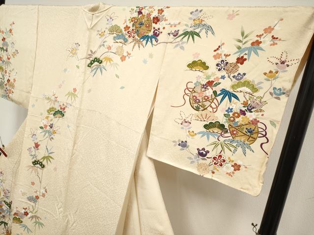 平和屋本店●極上　訪問着　駒刺繍　花籠文　金彩　薄香色地　逸品　CYAA4898s6