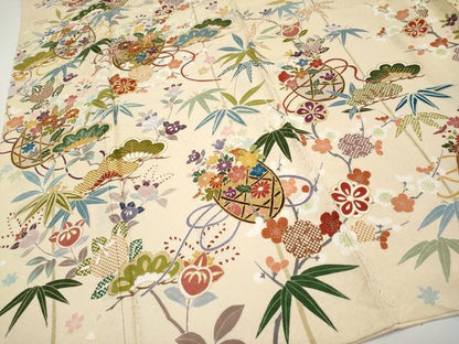 平和屋本店●極上　訪問着　駒刺繍　花籠文　金彩　薄香色地　逸品　CYAA4898s6