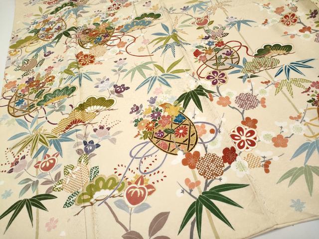 平和屋本店●極上　訪問着　駒刺繍　花籠文　金彩　薄香色地　逸品　CYAA4898s6