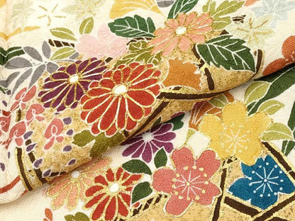 平和屋本店●極上　訪問着　駒刺繍　花籠文　金彩　薄香色地　逸品　CYAA4898s6