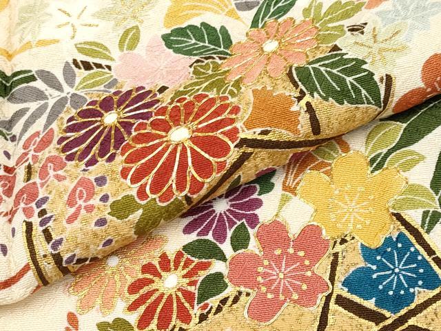 平和屋本店●極上　訪問着　駒刺繍　花籠文　金彩　薄香色地　逸品　CYAA4898s6