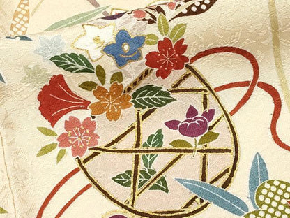 平和屋本店●極上　訪問着　駒刺繍　花籠文　金彩　薄香色地　逸品　CYAA4898s6